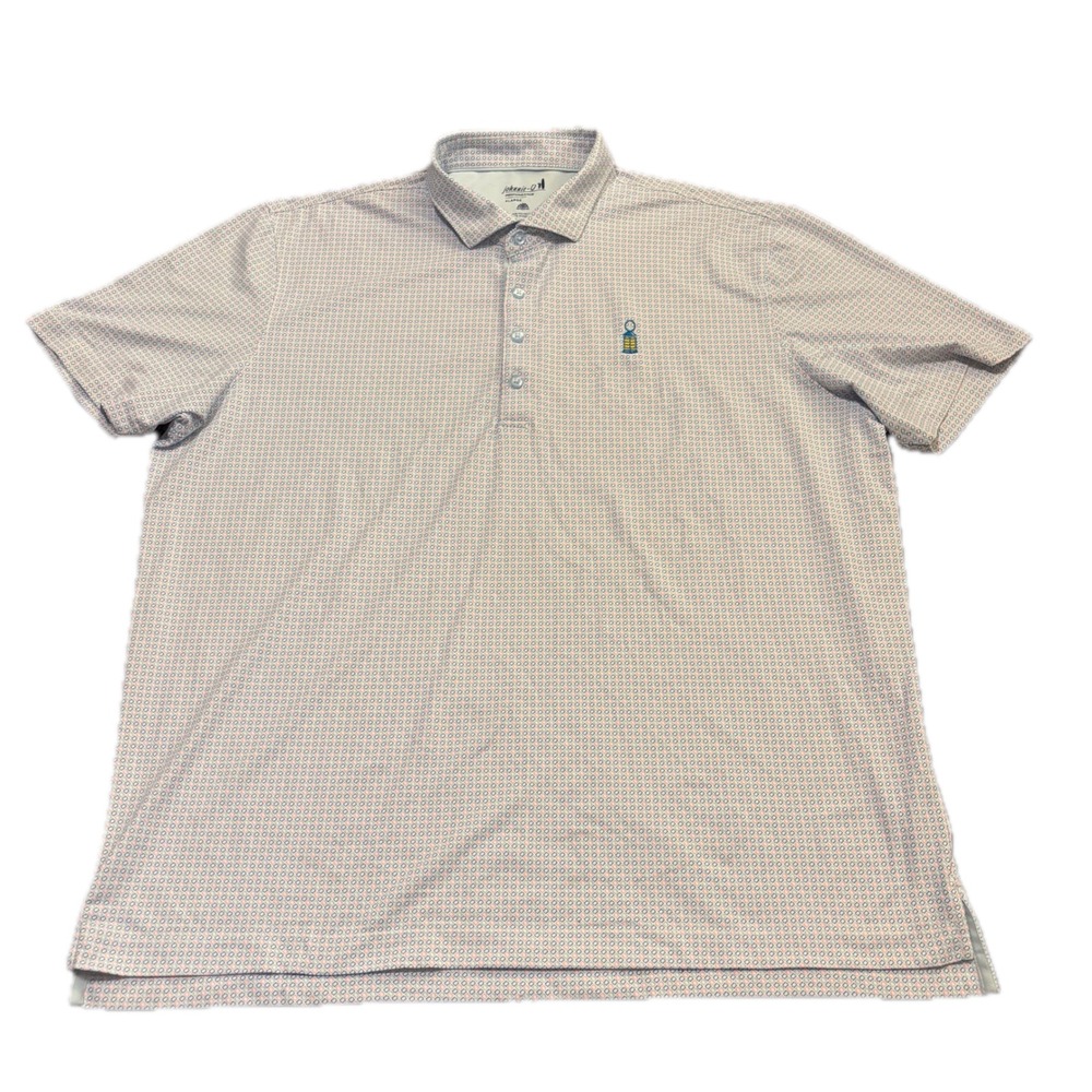 Johnnie-O Performance Polo Shirt Mens XL Old Overton Club Geometric Pink Blue